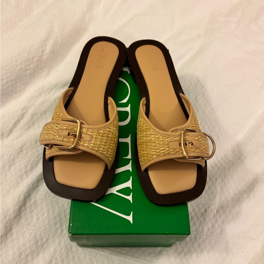 J. Crew padded slide sandal with raffia buckle strap Sz. 9
